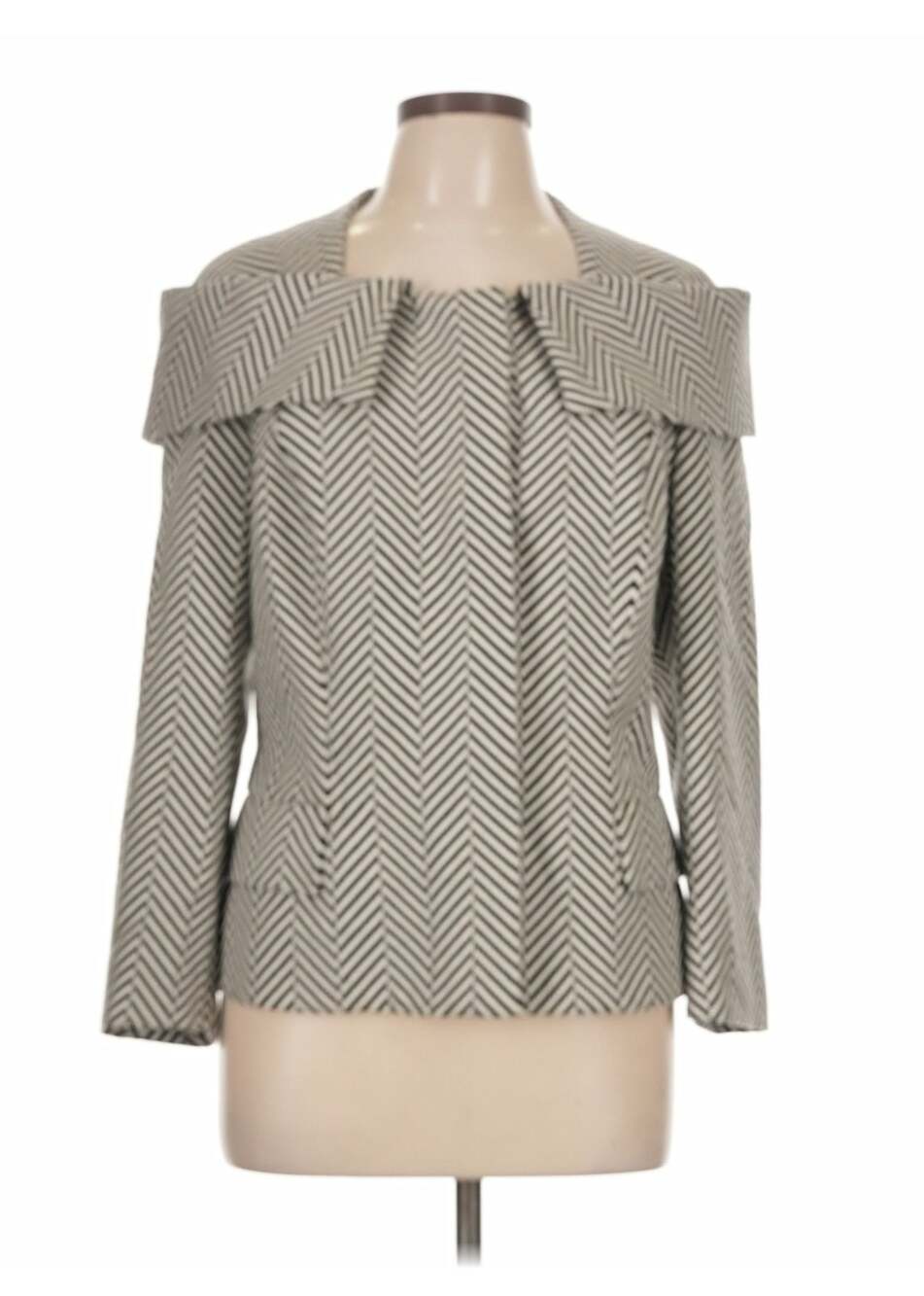 ESCADA Barr Herringbone Cotton Silk Blazer Jacket Black US 12 Portrait Collar